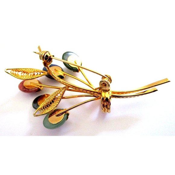 Vintage Gold Tone Flower Brooch Pin with Various Gemstone Flowers - Estate 1990s - Picture 5 of 7
